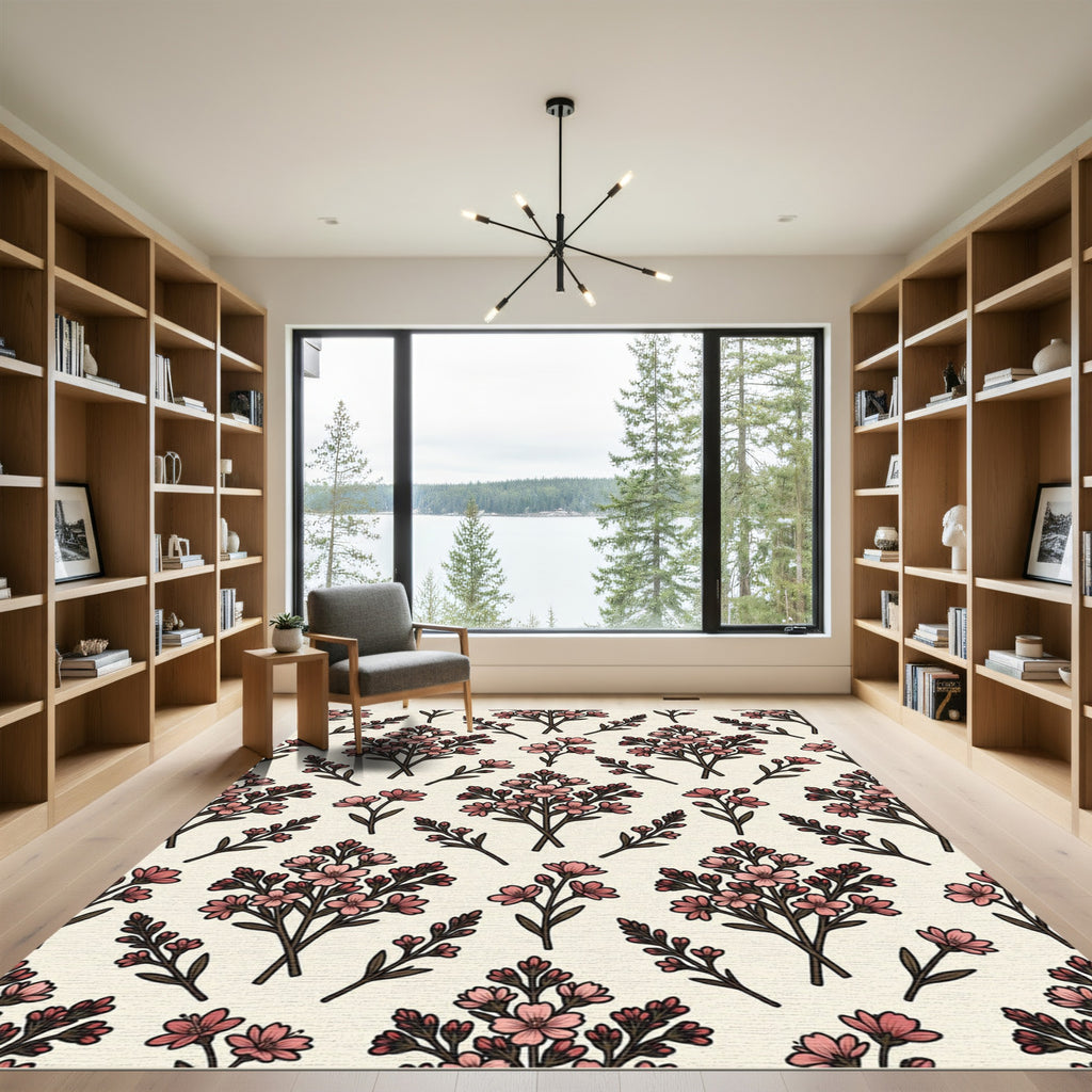 Delicate Pink Floral Botanical Meadow Rug