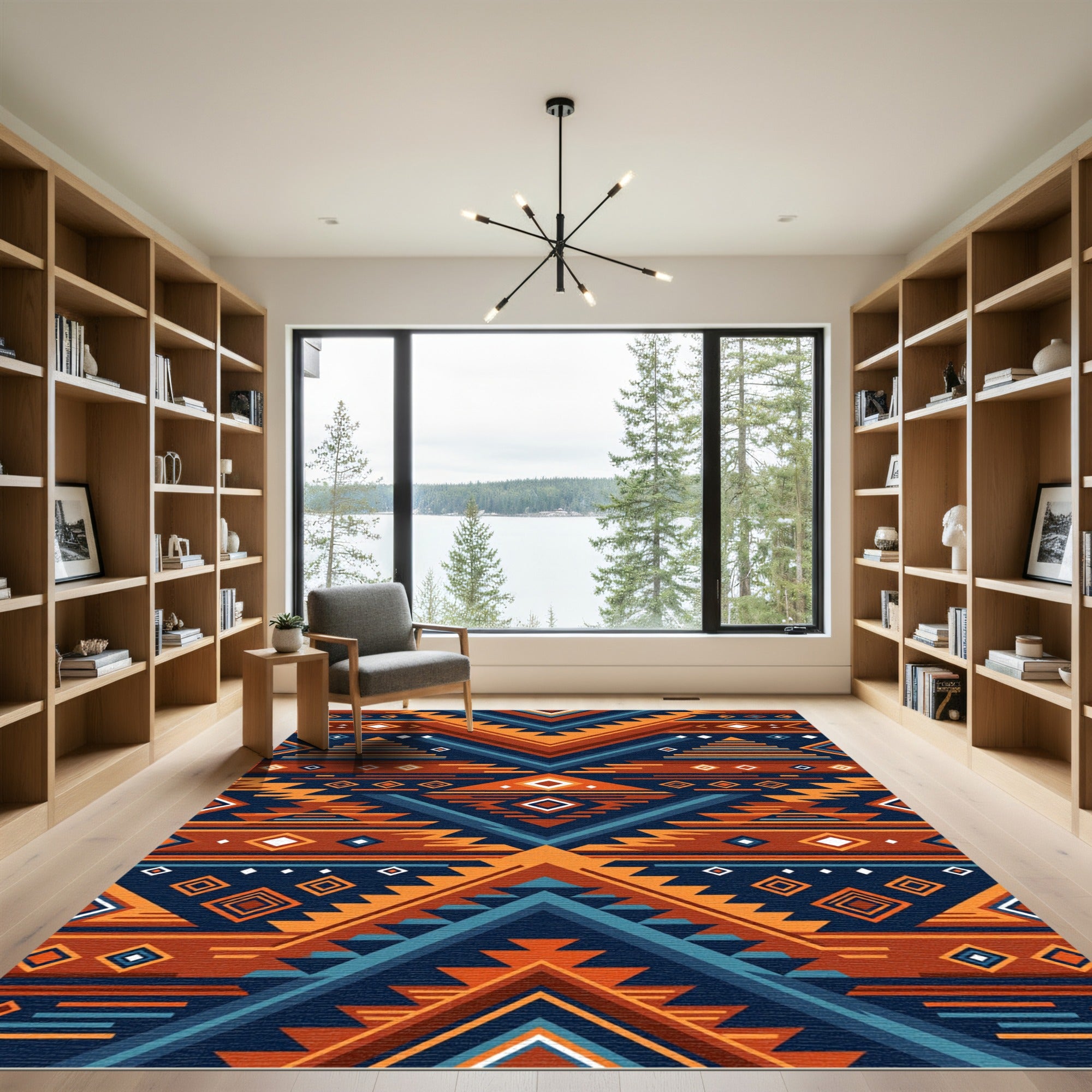 Geometric Southwestern Diamond Ochre Navy Rug