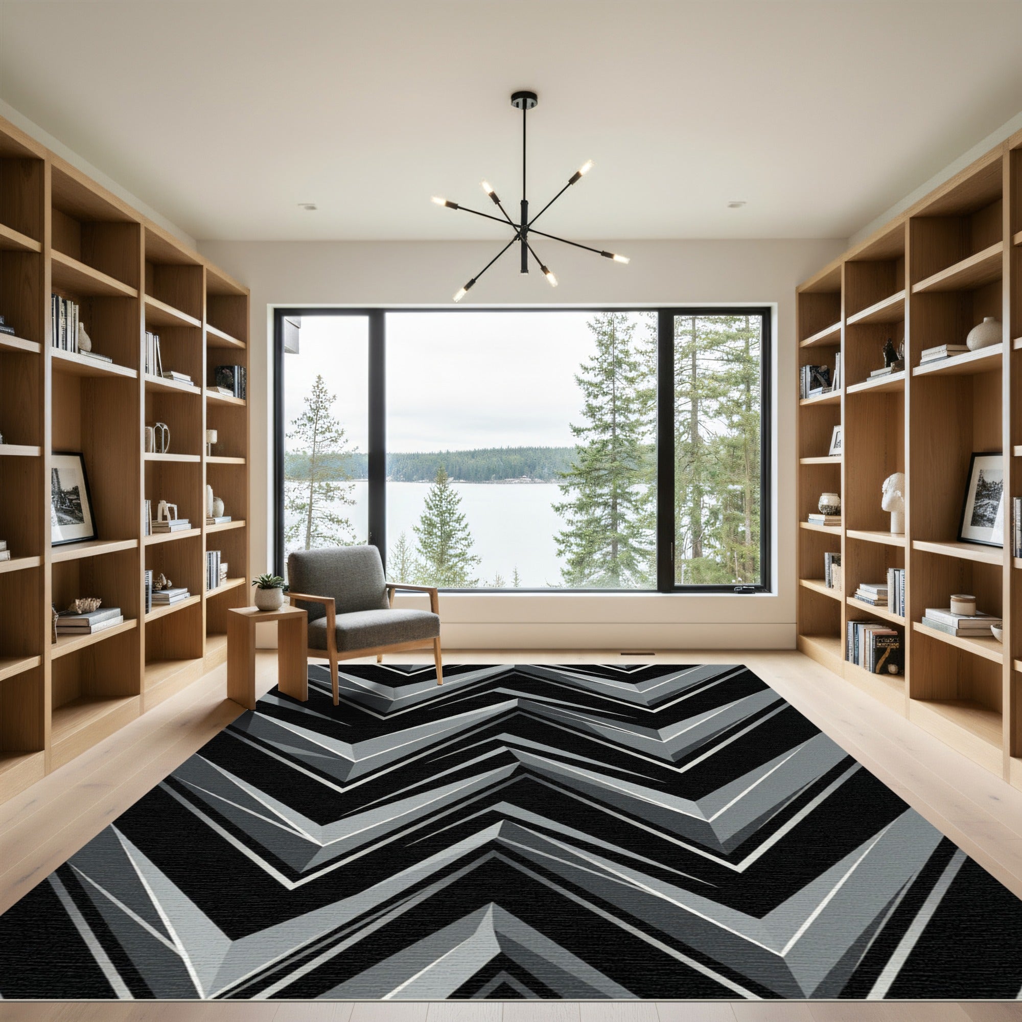 Modern Monochrome Angular Zigzag Arrow Rug