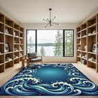 Japanese Deep Blue Spiraling Ocean Wave Rug