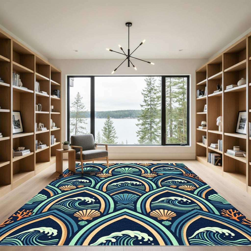 Art Deco Coastal Seashell Ocean Wave Rug