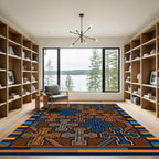 Geometric Cobalt and Amber Cross Weave Rug
