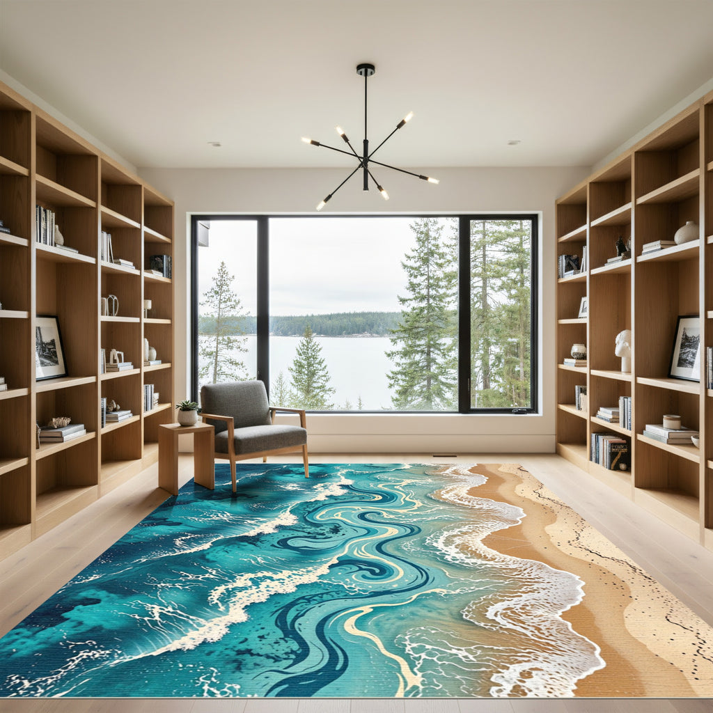 Ocean Wave Blue Cream Swirl Rug