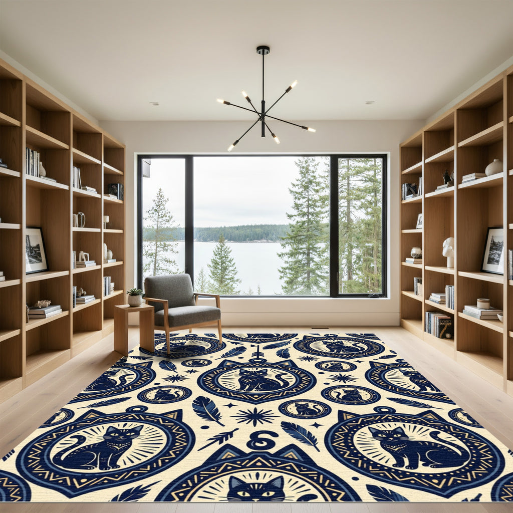 Mystical Midnight Black Cat Feather Tapestry Rug