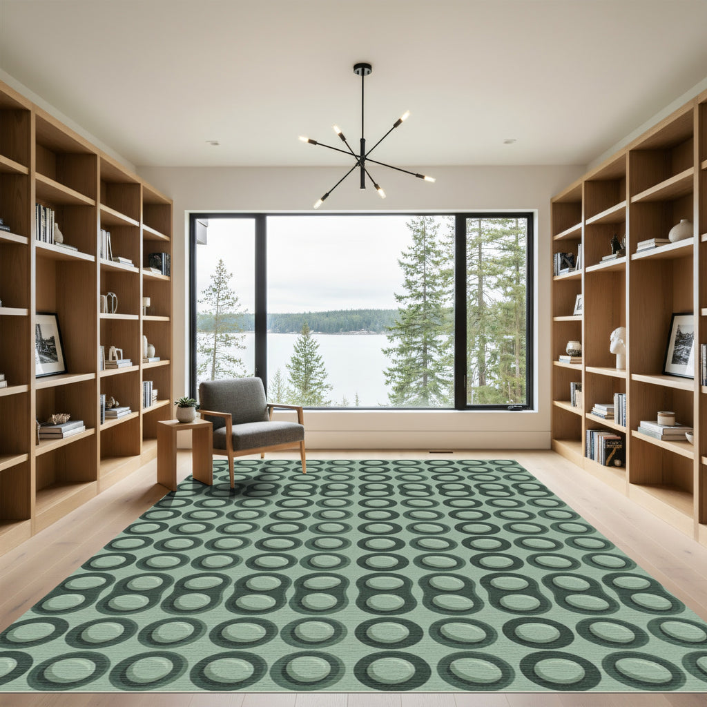 Sage Green Circular Linked Pebble Grid Rug