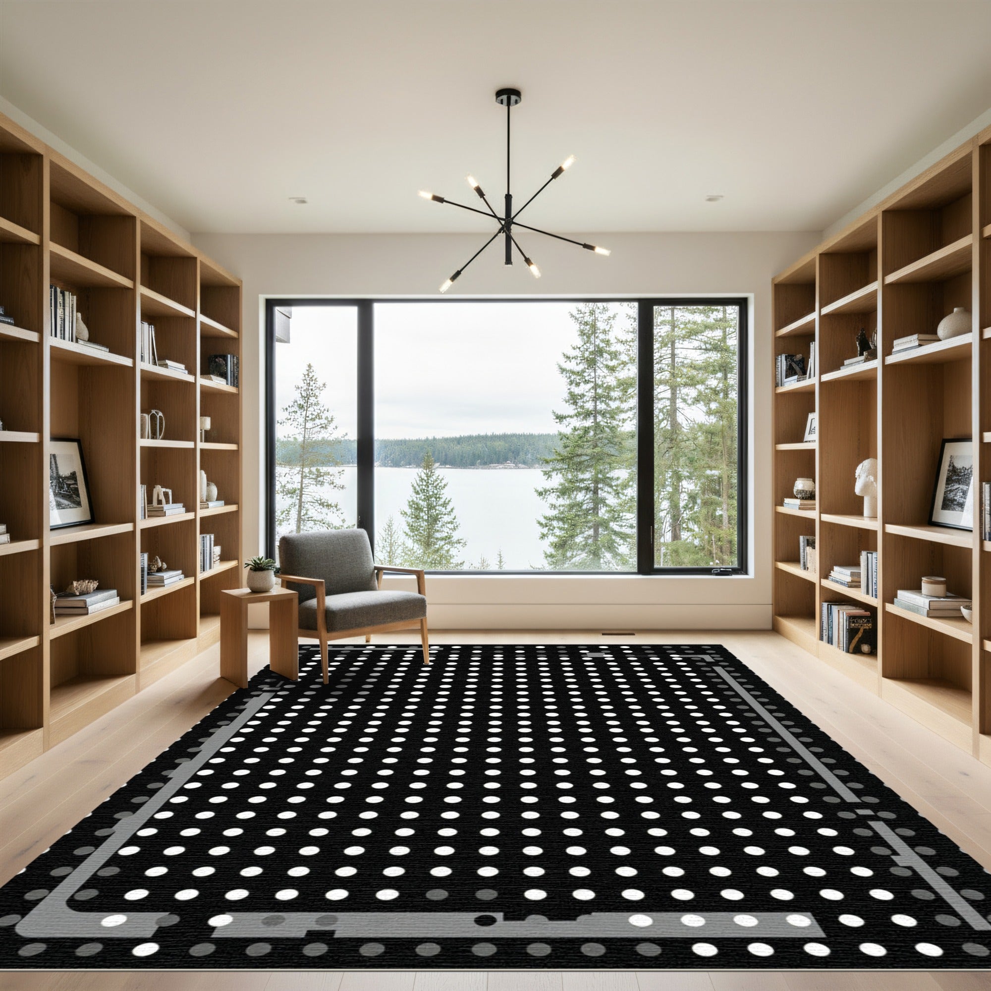 Modern Black White Dot Grid Rug