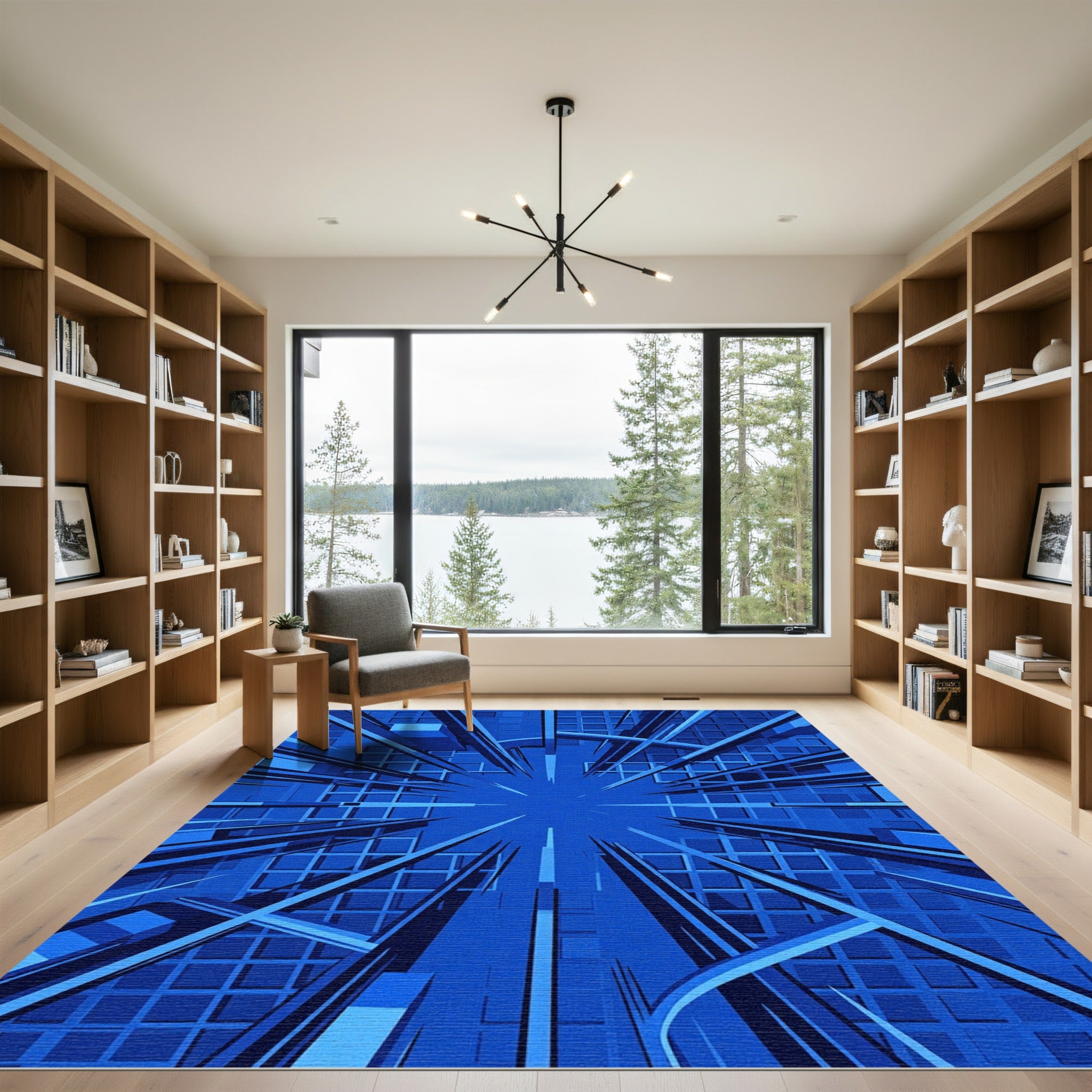 Modern Geometric Blue Perspective Grid Rug