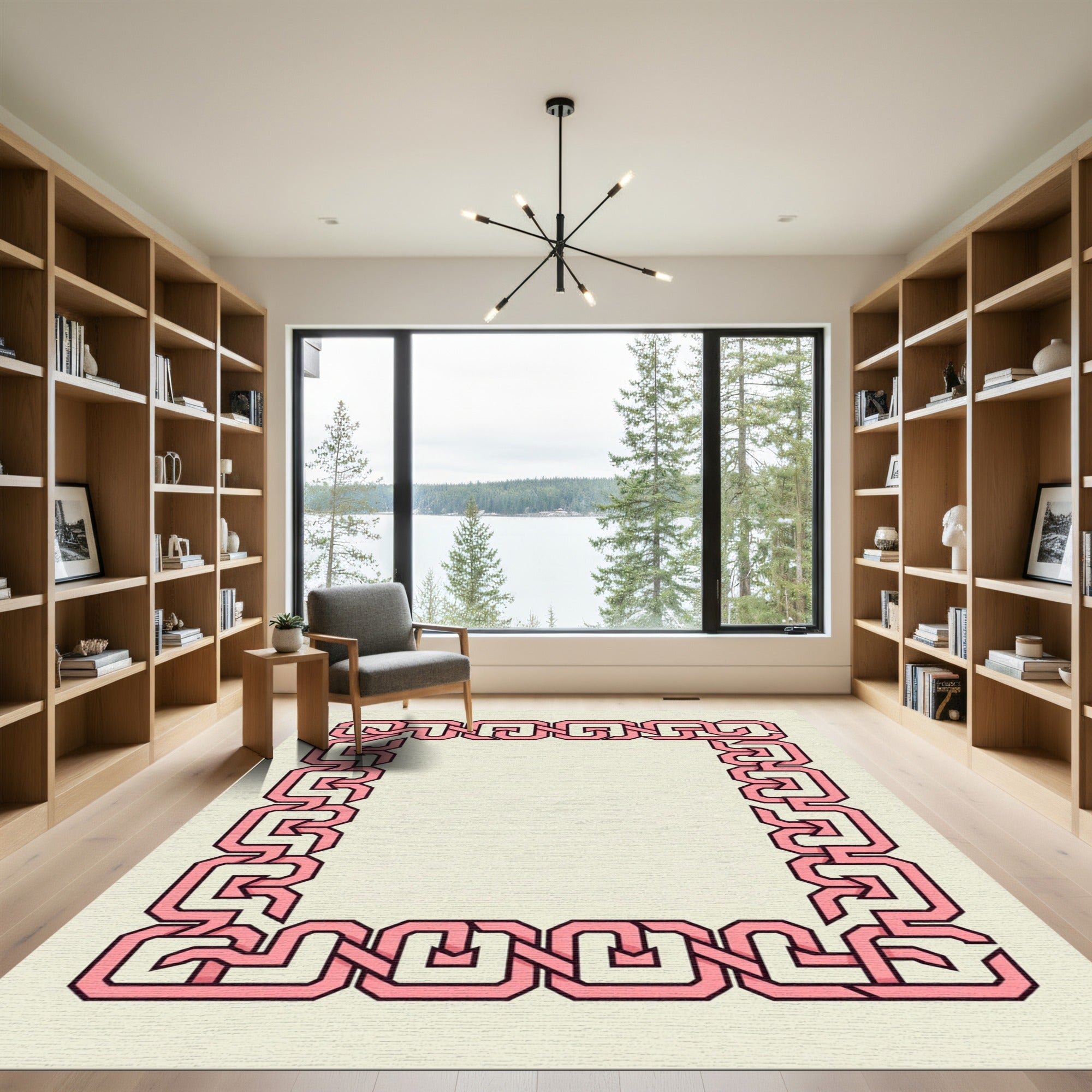 Pink Interlocking Geometric Frame Rug