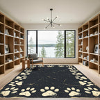 Distressed Black Paw Print Border Rug