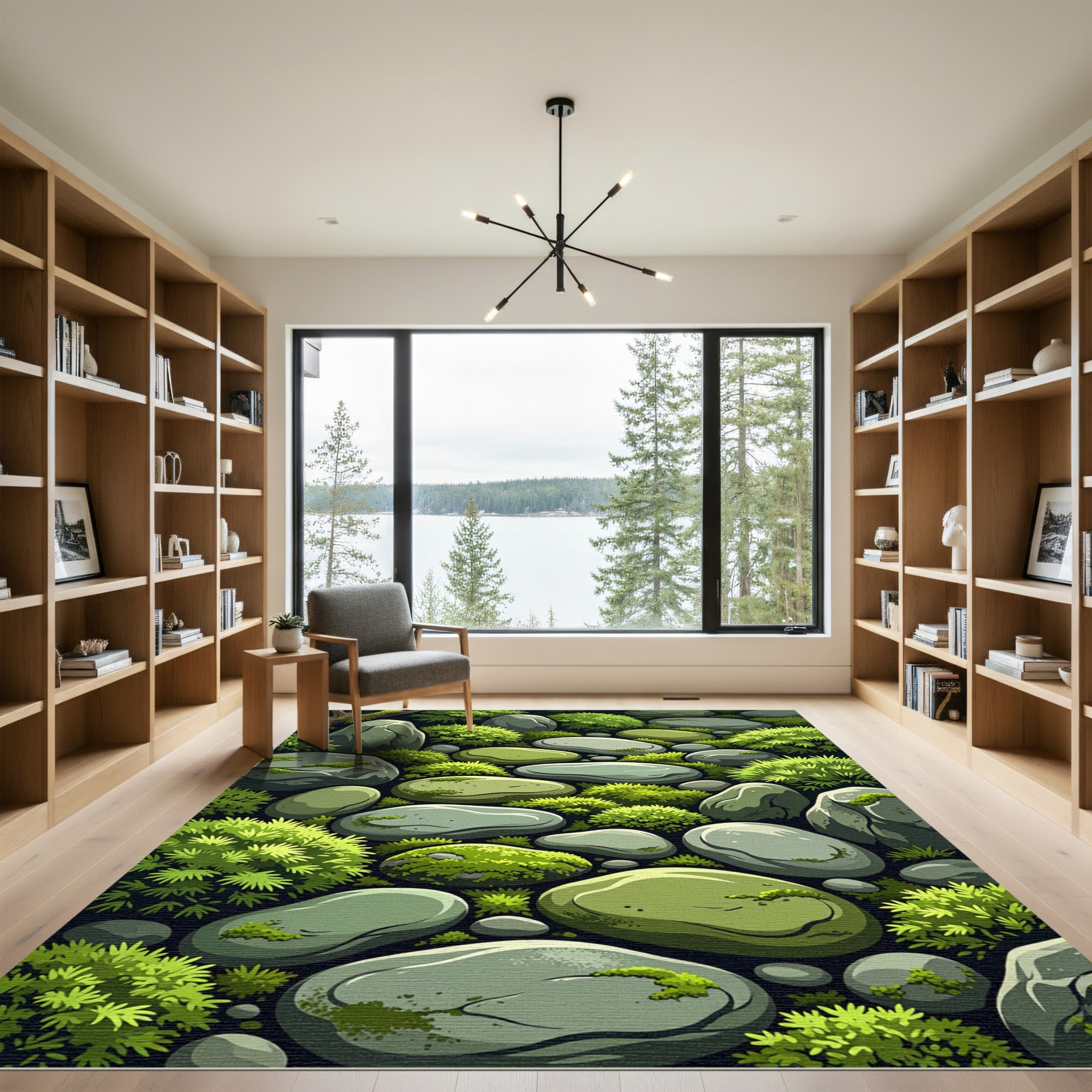 Serene Green Stone Lush Foliage Rug
