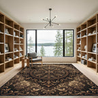 Ornate Bronze Damask Leaf Medallion Rug