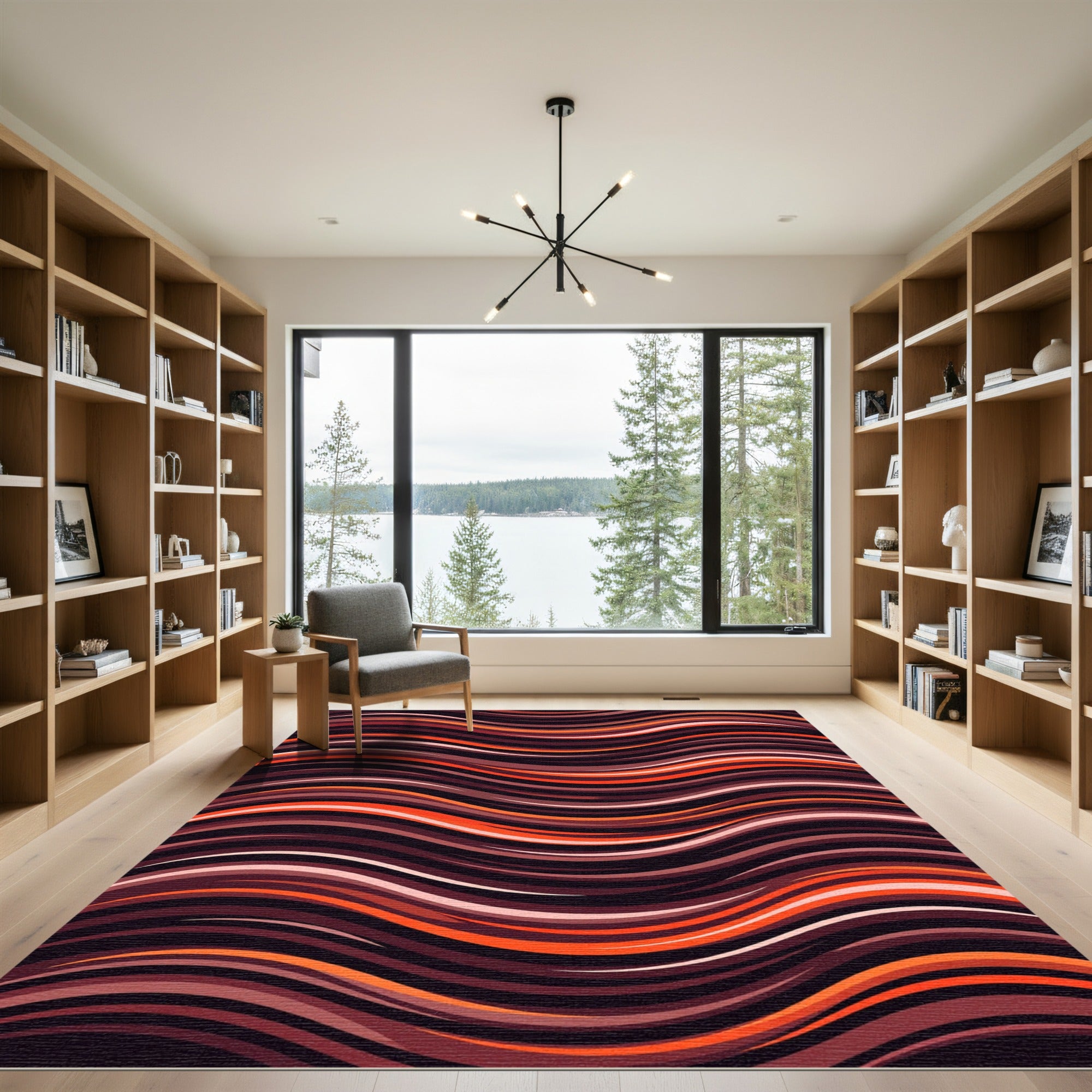 Burnt Orange Abstract Wave Rug
