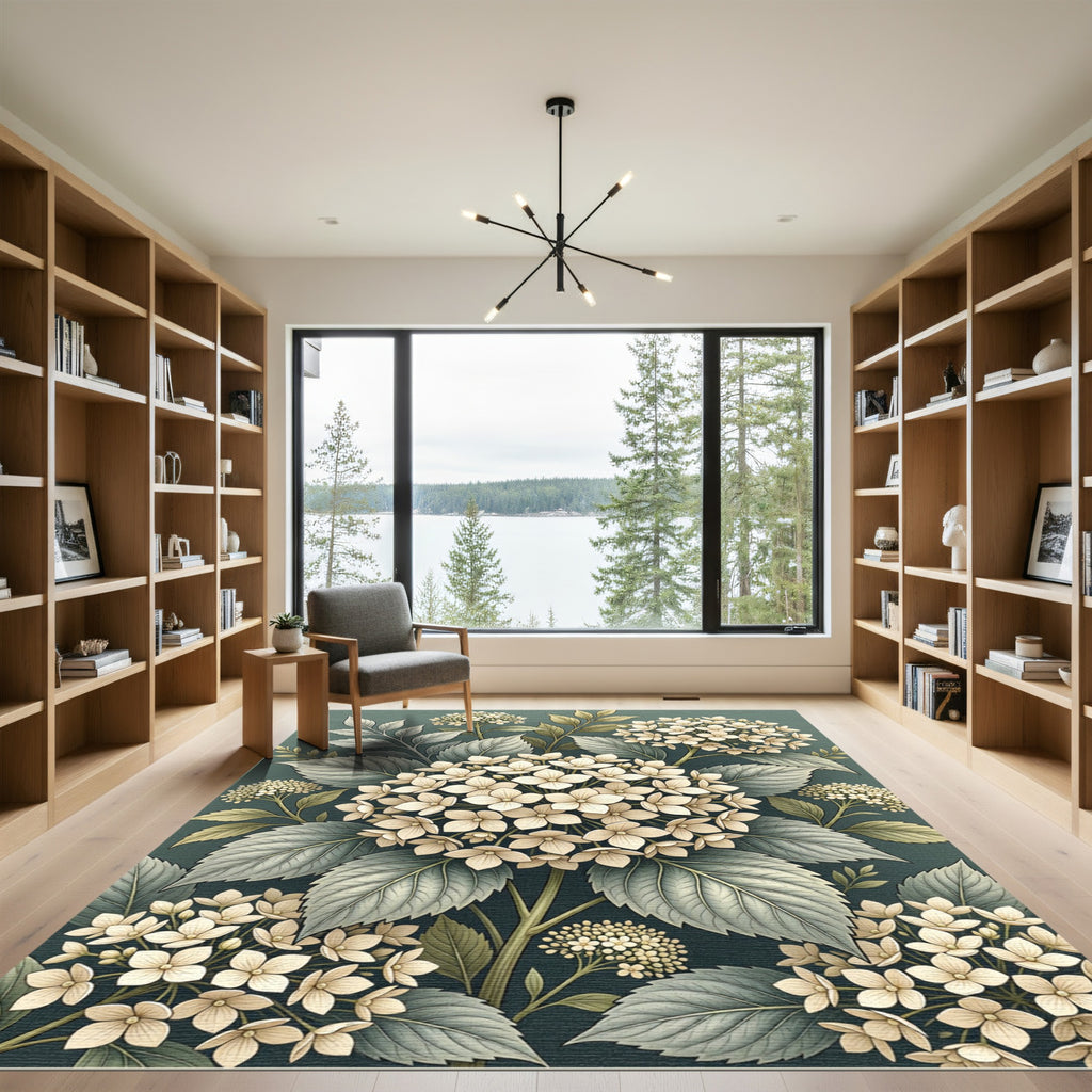Ethereal Cream Hydrangea Botanical Art Rug
