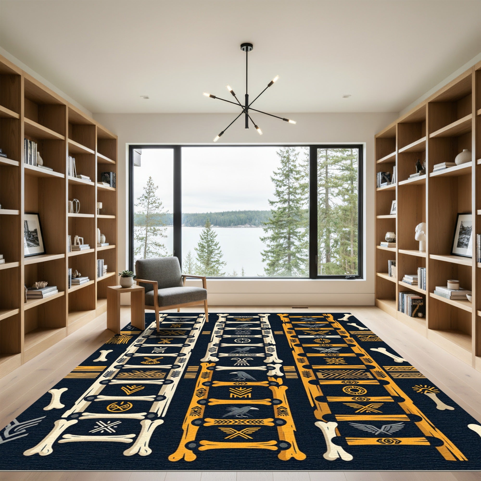 Tribal Raven Bone Ladder Accents Rug