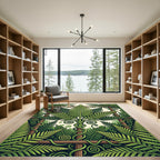 Lush Green Botanical Fern Trellis Art Rug