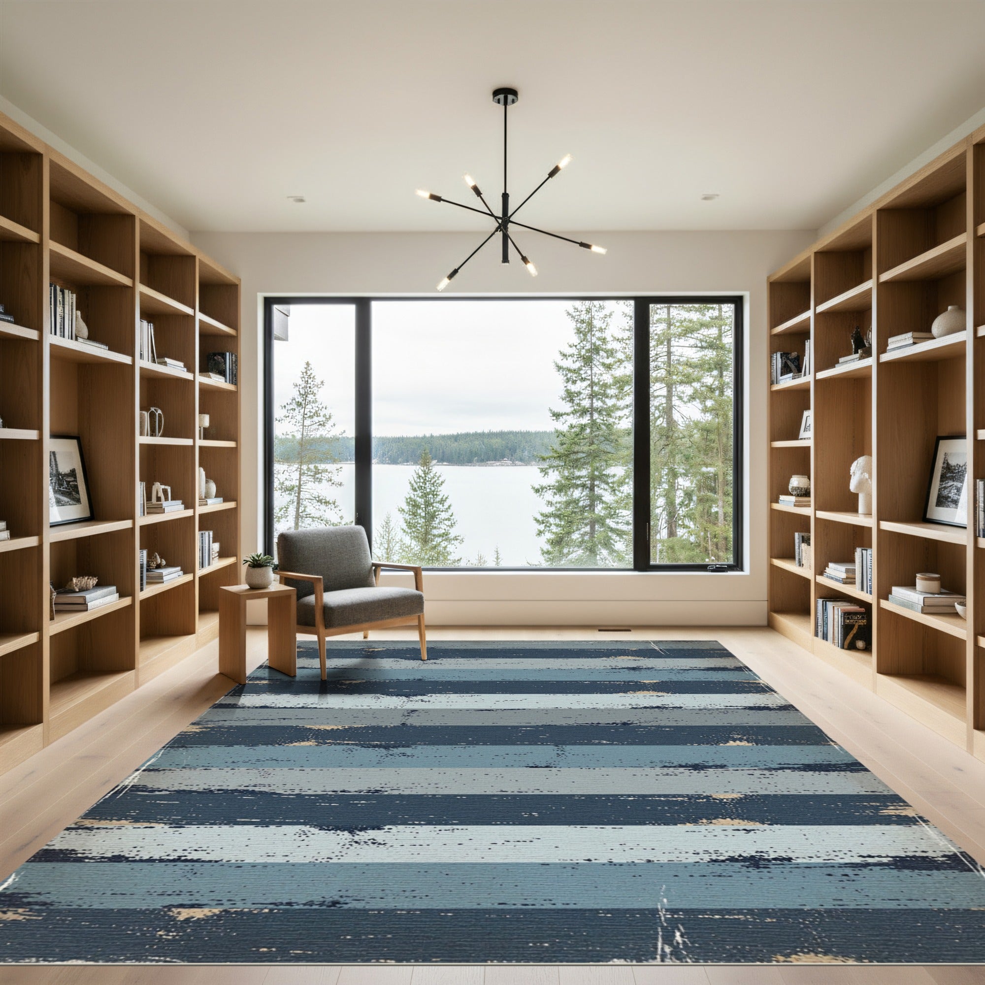 Distressed Navy and Faded Blue Stripe Rug