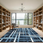 Modern Blue Gradient Interwoven Grid Rug