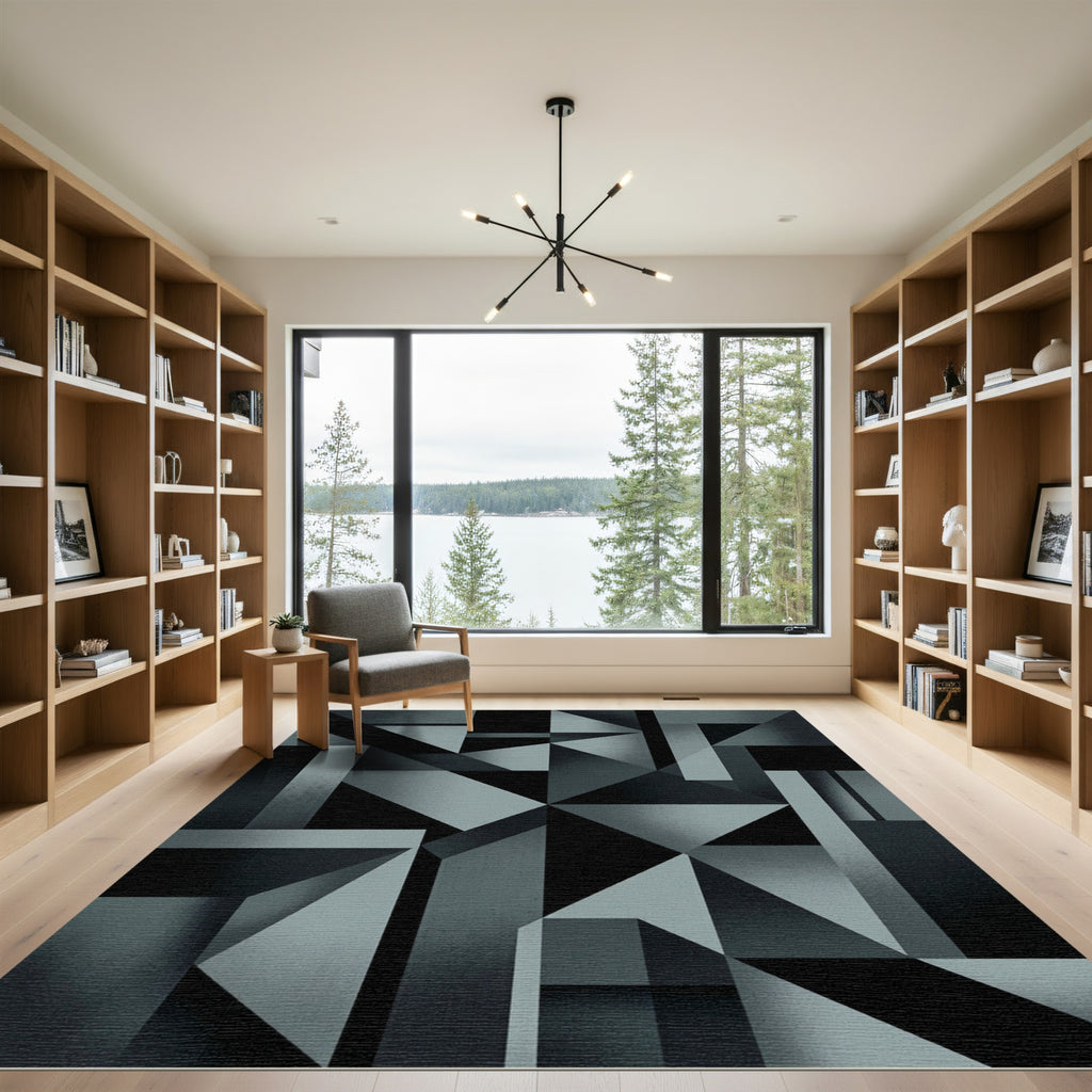 Modern Charcoal Geometric Abstract Industrial Rug