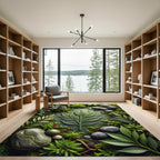 Earthy Green Lithophyte Leaf Composition Rug