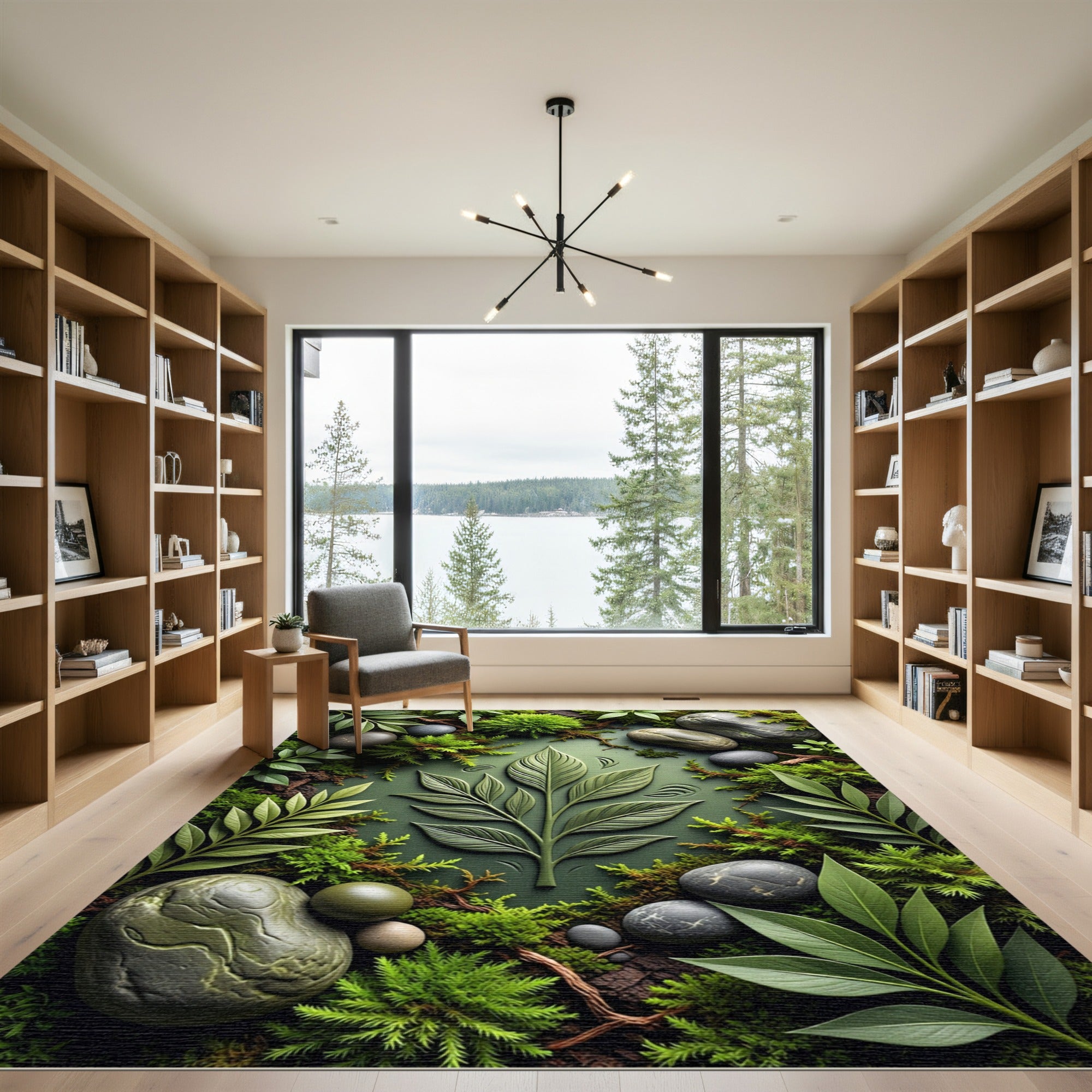 Earthy Green Lithophyte Leaf Composition Rug