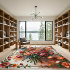 Coral Peony Rose Garden Bouquet Rug