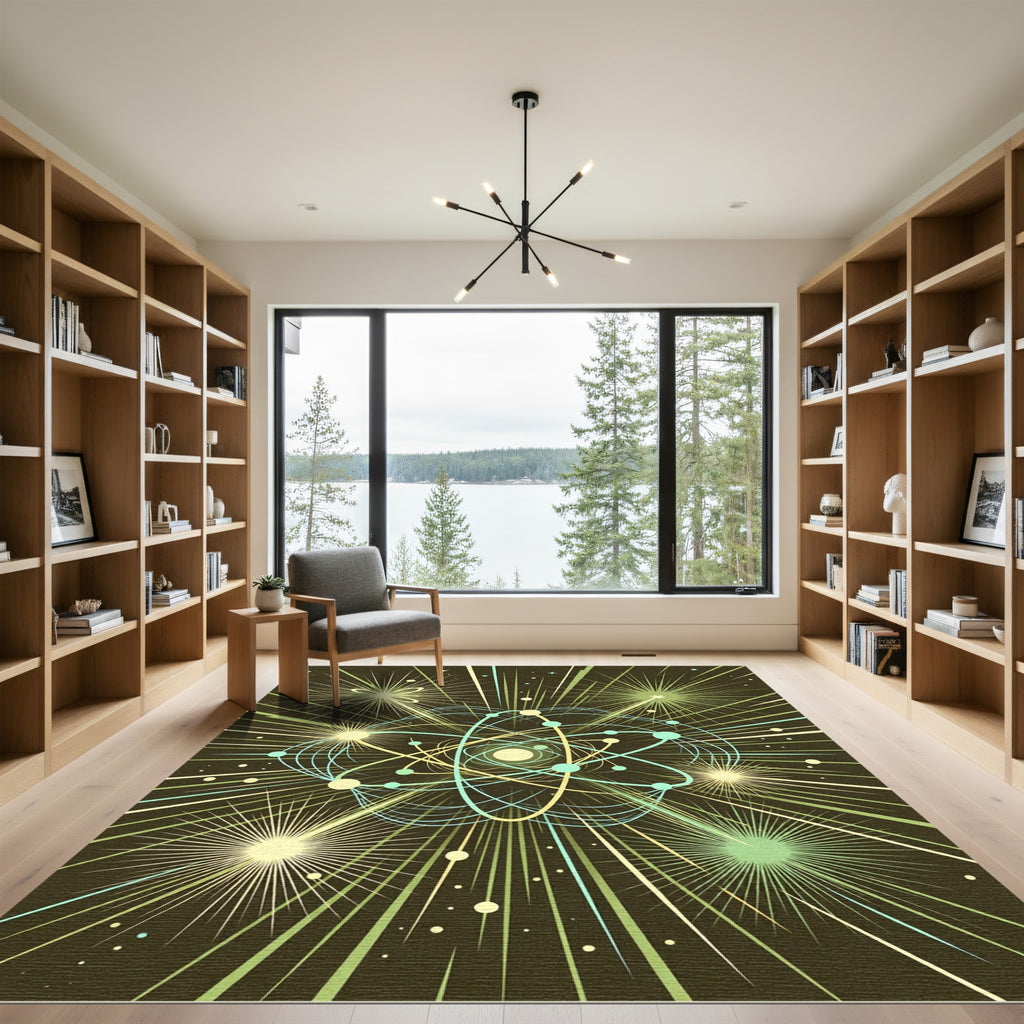 Atomic Swirl Green Yellow Burst Rug