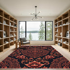 Ornate Crimson Floral Scroll Rug