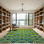Green Yellow Layered Arc Waves Rug