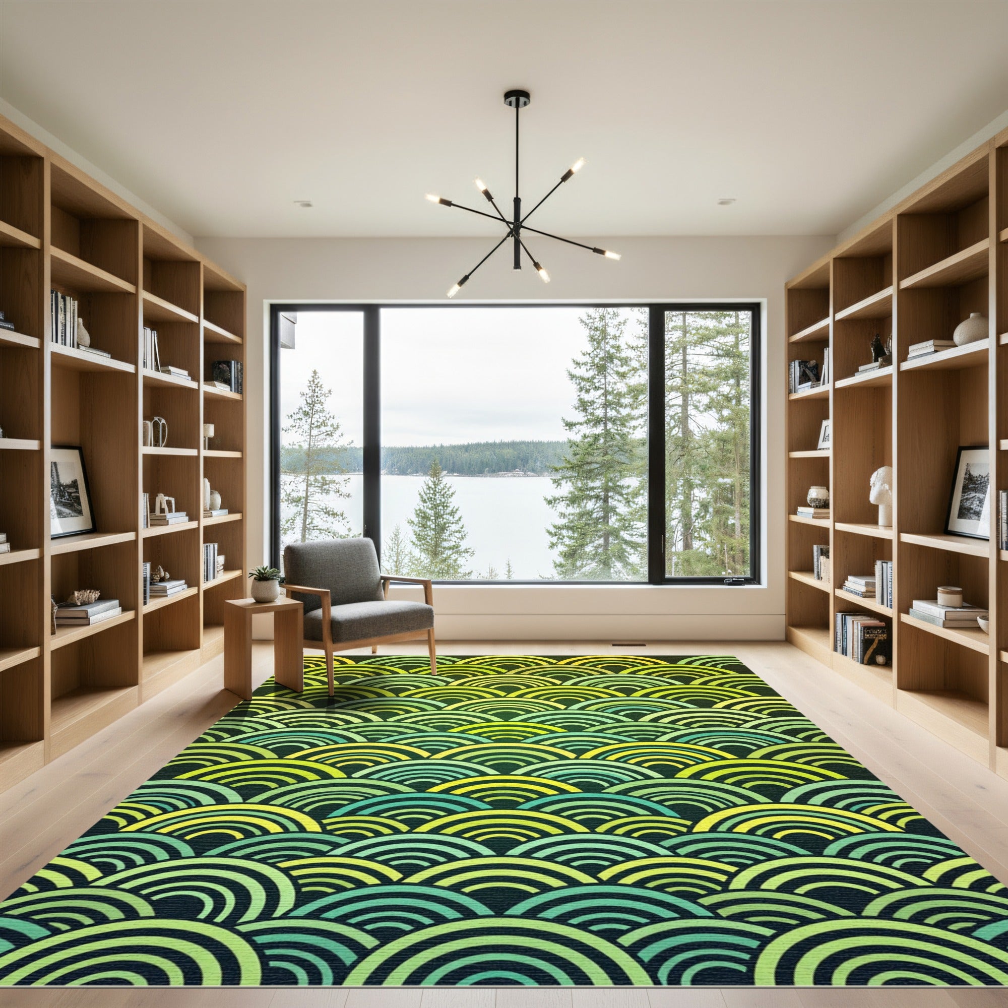Green Yellow Layered Arc Waves Rug