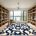 Navy Blue Silk Ribbon Bows Rug
