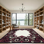 Ornate Burgundy Cream Baroque Scroll Rug