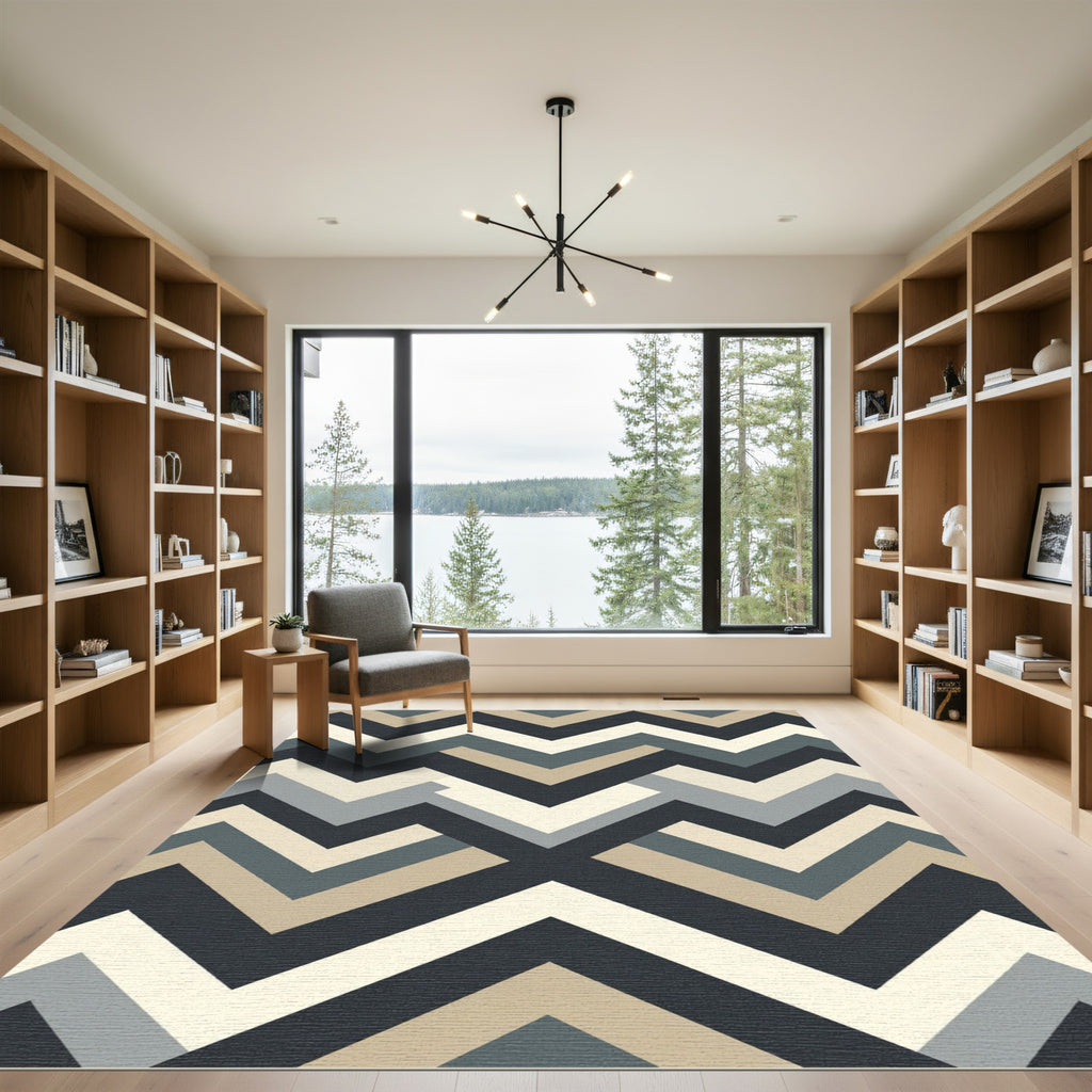 Modern Chevron Geometric Neutral Rug
