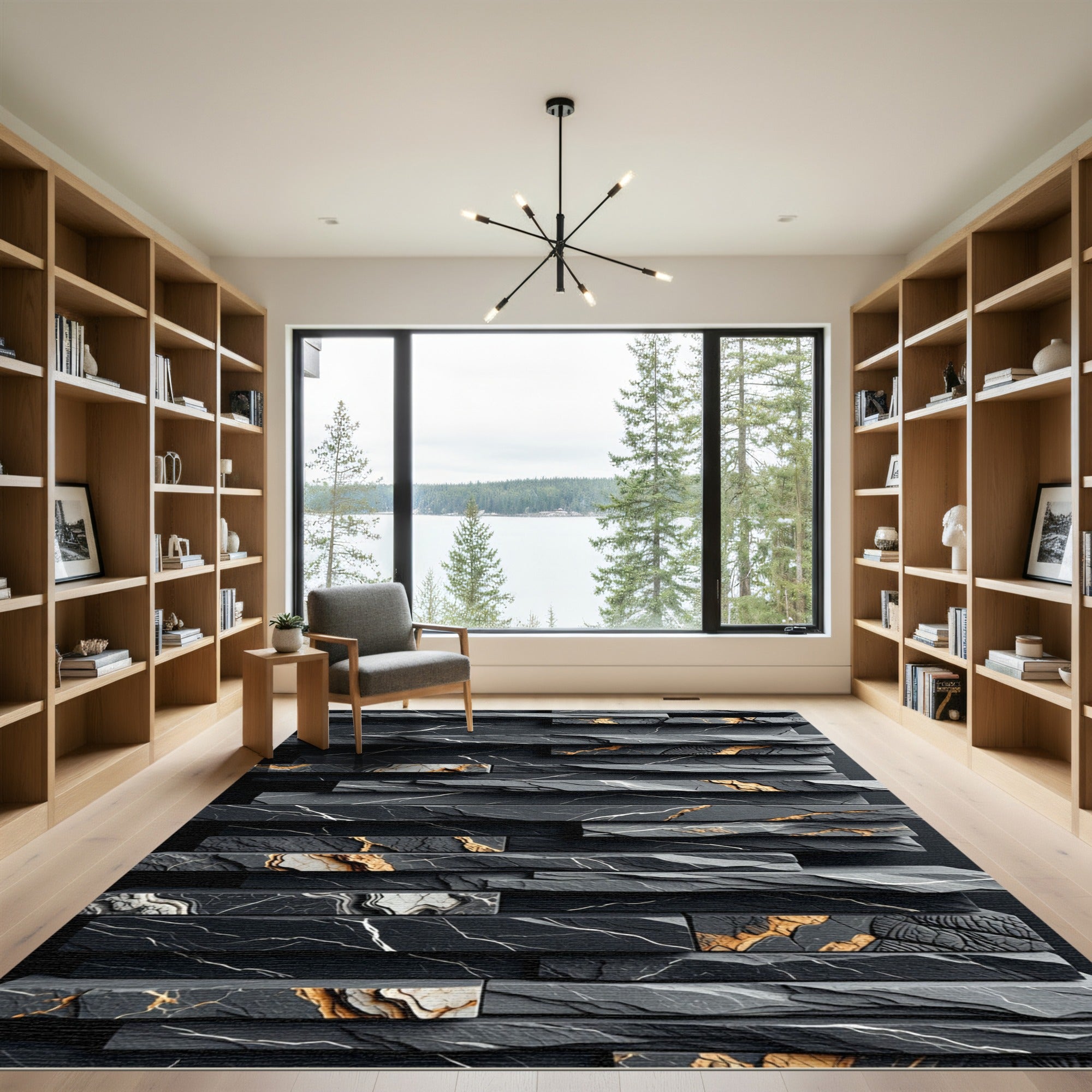 Black Graphite Stone Vein Stacked Rug