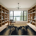 Serene Evergreen Forest Silhouette Landscape Rug