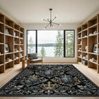 Regal Black Silver Gold Crest Collection Rug