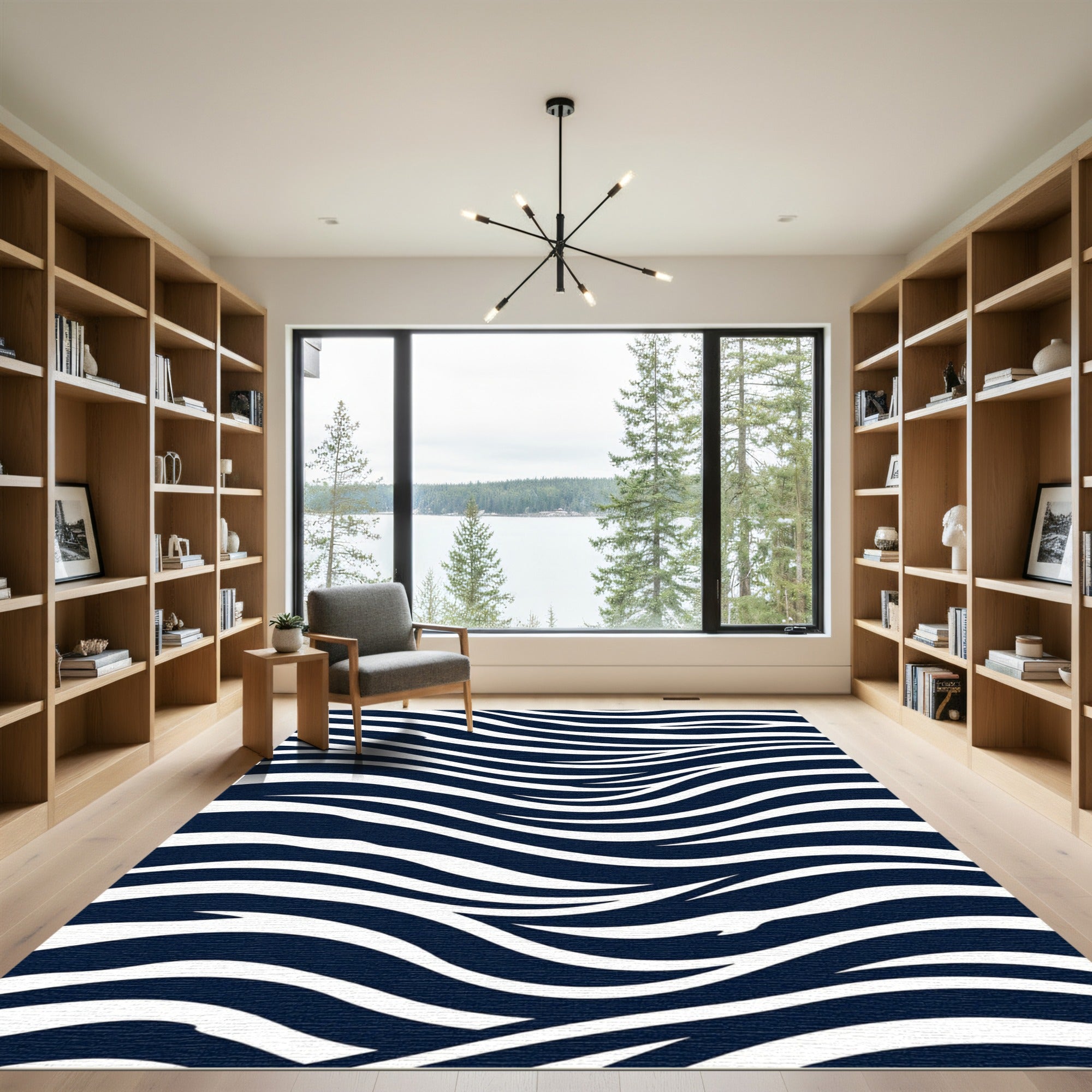 Navy White Dynamic Zebra Stripe Rug