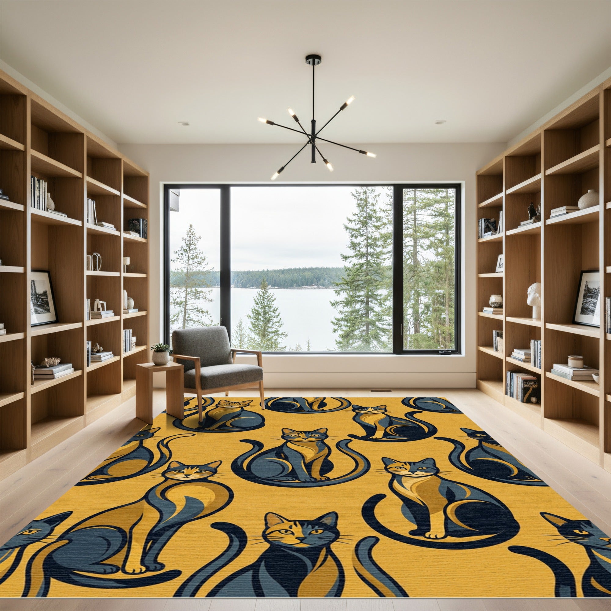 Bold Ochre Feline Symmetry Rug