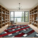 Crimson Gray Interlocking Stripes Rug