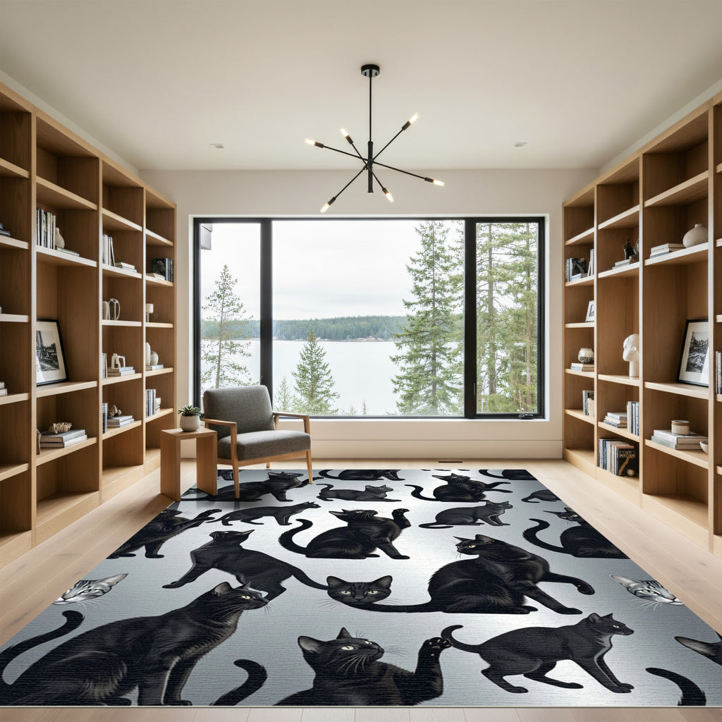 Playful Black Cats All Over Rug
