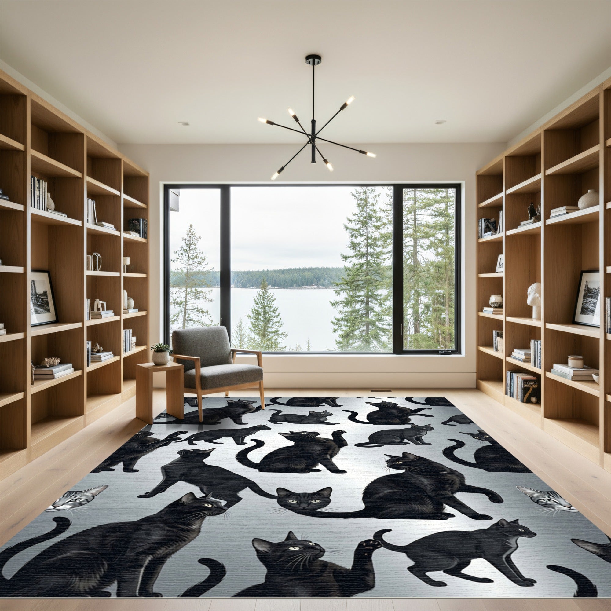 Playful Black Cats All Over Rug
