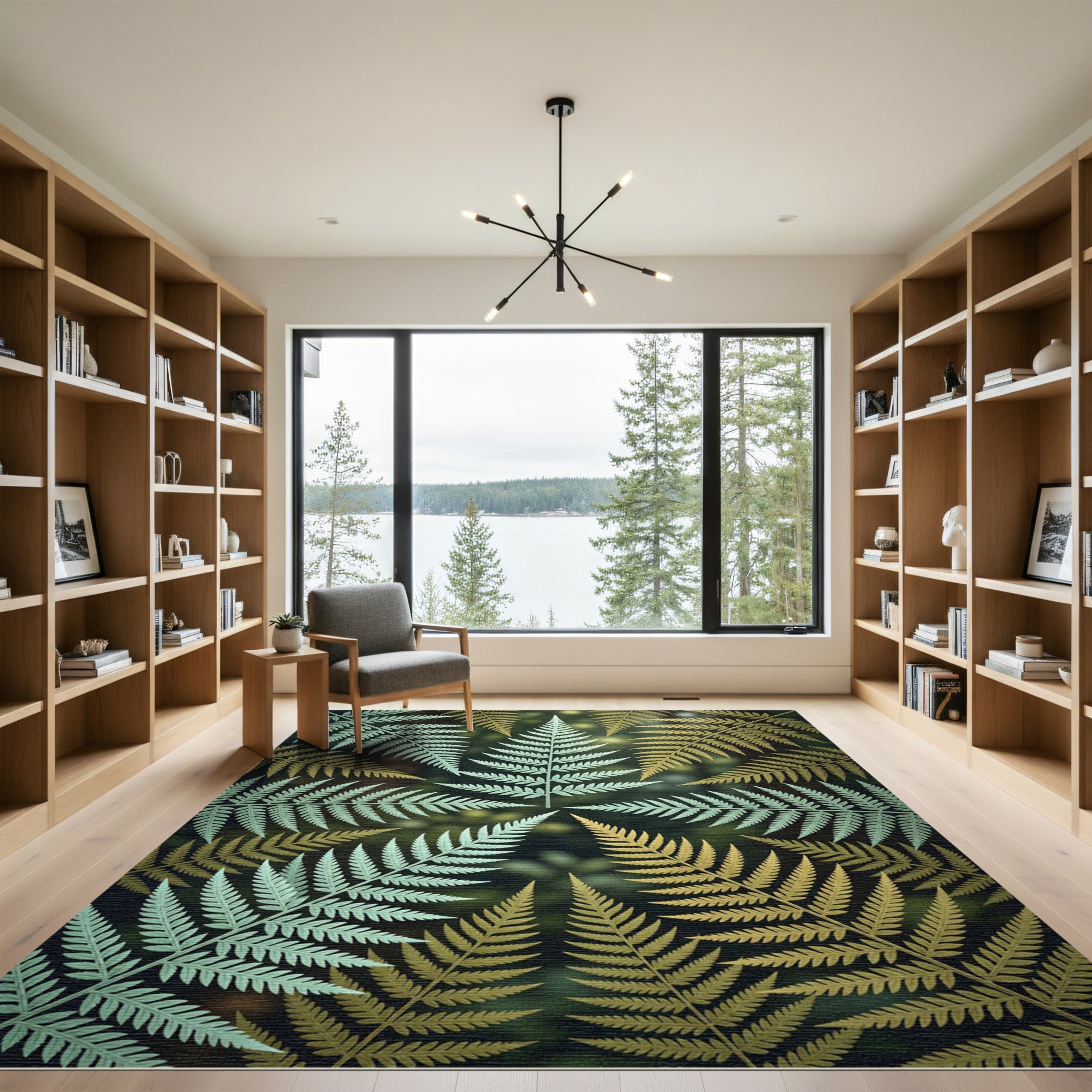 Lush Golden Green Tropical Fern Composition Rug