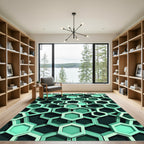 Geometric Hexagon Layers in Sage Green Rug