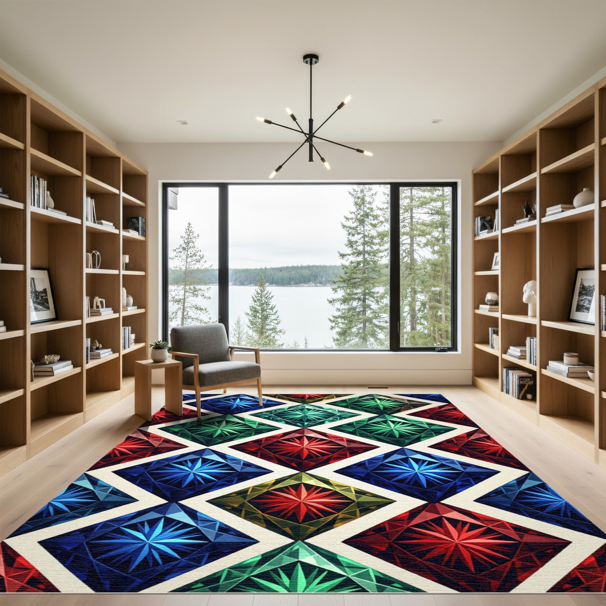 Geometric Radiant Jewel Diamond Mosaic Rug
