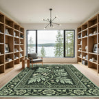 Sage Green Floral Scroll Garland Rug