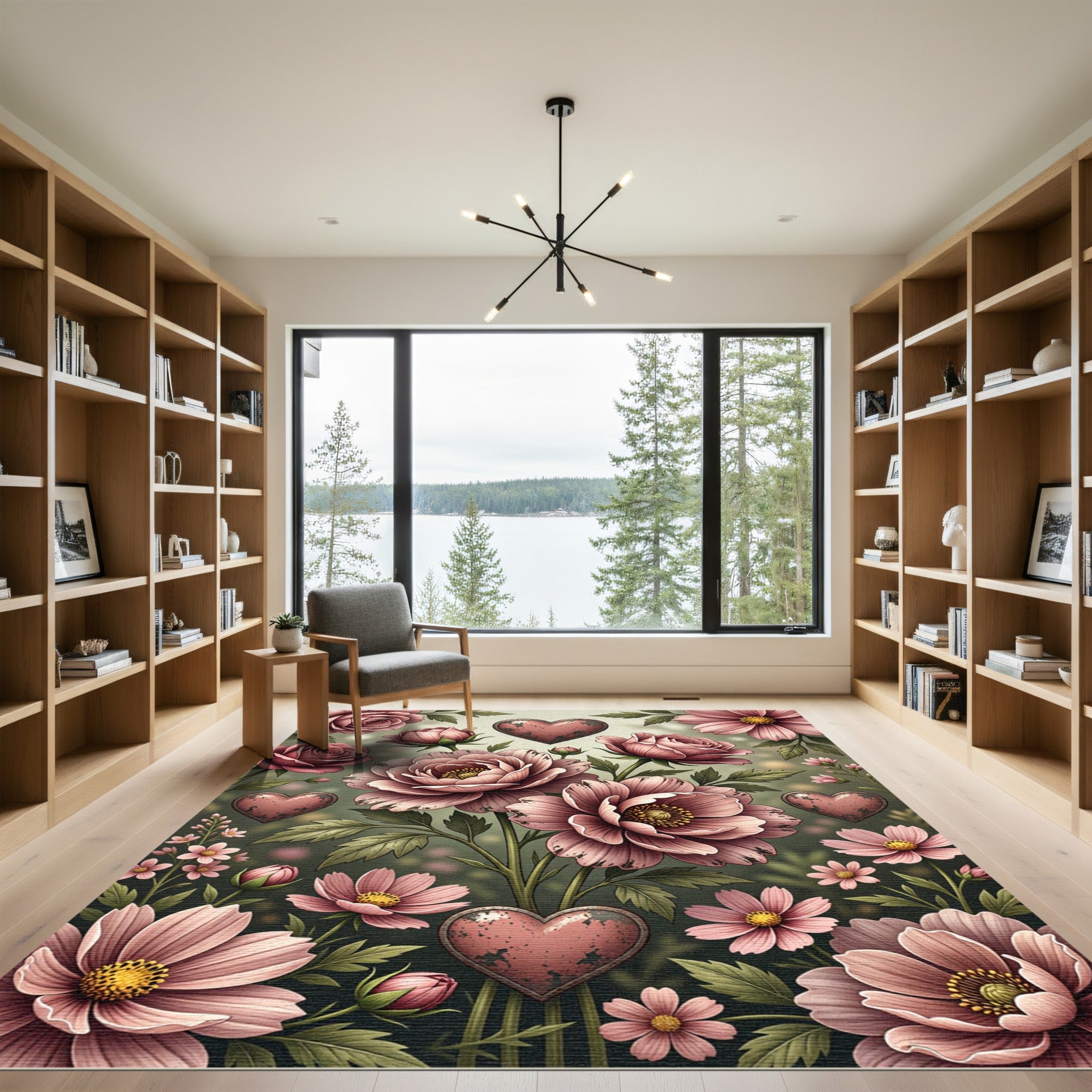 Dusty Rose Botanical Heart Garden Rug