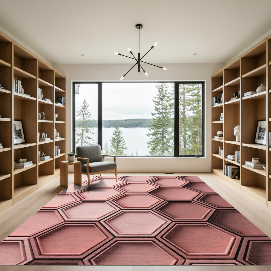 Coral Hexagon Cluster Rug