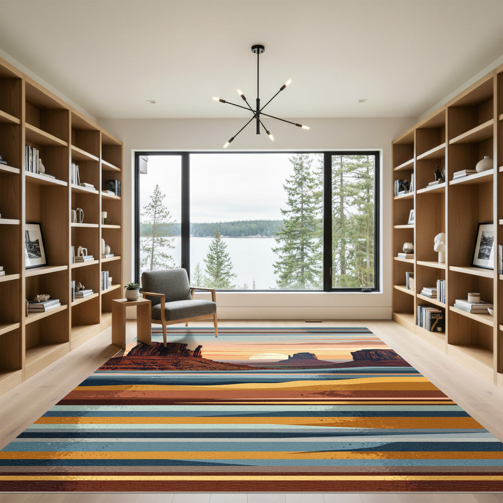Desert Sunset Mesa Landscape Striped Art Rug