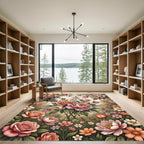 Romantic Blush Rose Peony Meadow Floral Rug