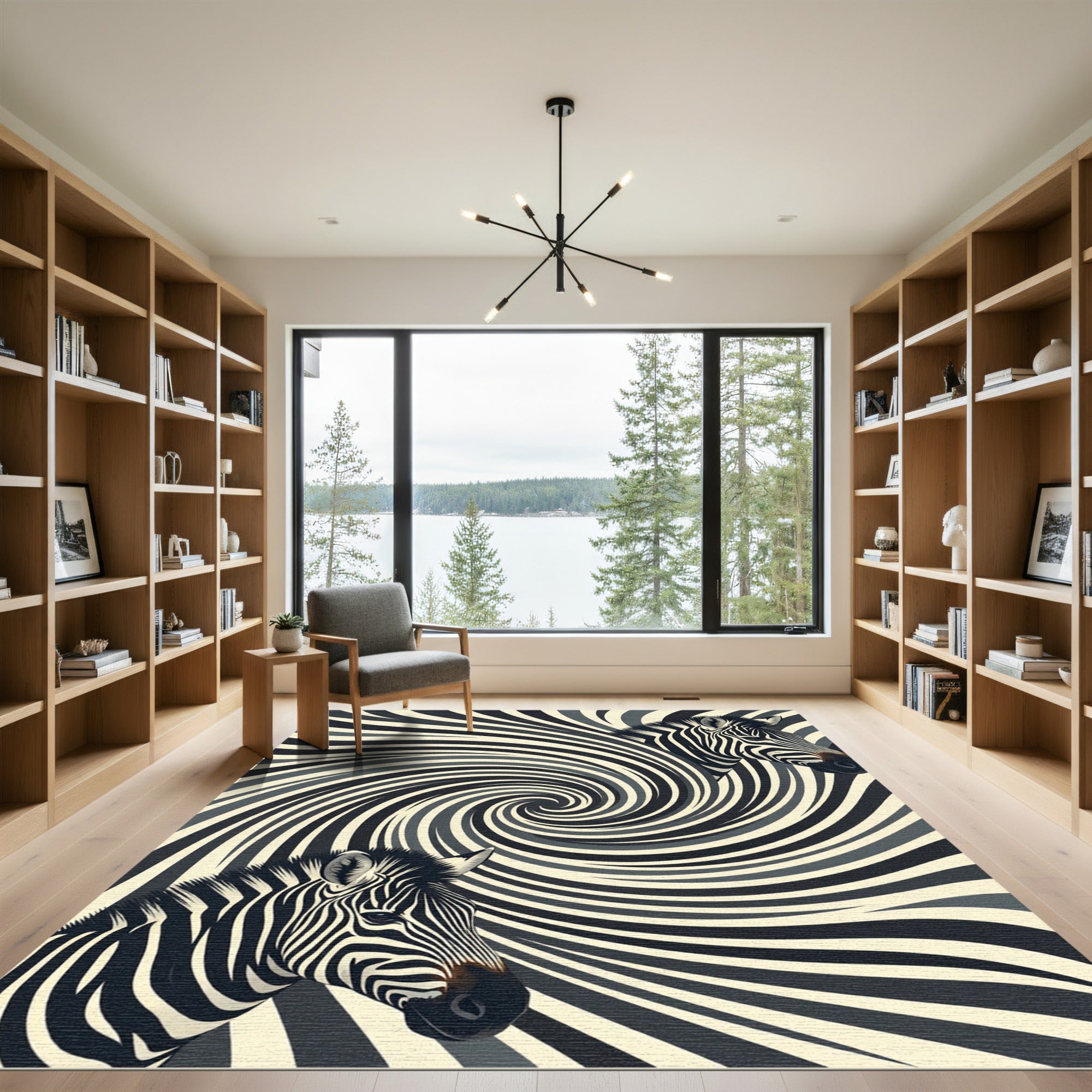 Monochrome Zebra Swirl Vortex Rug