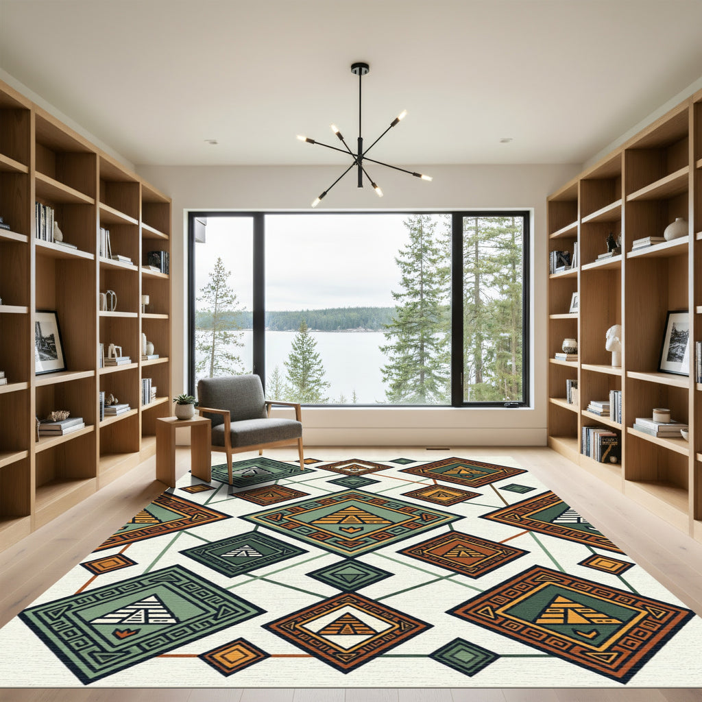 Tribal Earth Pyramid Geometric Medallion Rug
